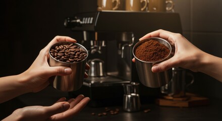 Making an espresso drink from home with a small coffee grinder and espresso machine