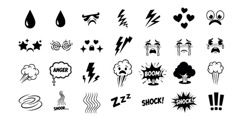 Vector art of set of hand drawn cartoon doodle emotion symbols, vector illustration of comic signs and icons for graphic and web design © MARS