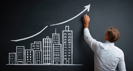 Business growth sketched on chalkboard by person