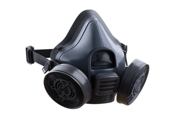 Durable half-face respirator mask designed for safety and filtration, isolated on transparent background.
