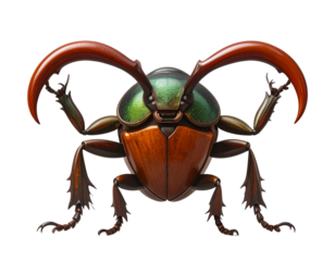 3D Hercules Beetle Icon Standing Proud with Raised Horns, Funny Cartoon Style PNG