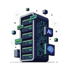 Modern server rack powered by AI for cloud computing solutions with advanced data processing capabilities