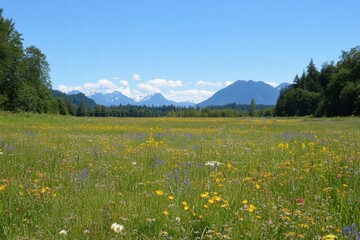 Scenic mountain meadow with wildflowers