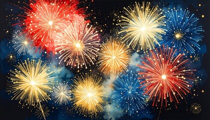 Naklejka premium Colorful fireworks explode in dark night sky