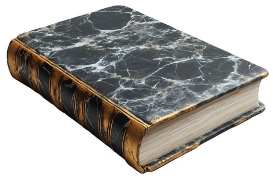 An elegant, antique book with a marble cover, symbolizing knowledge and history.
