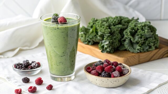 Refreshing low sugar smoothie made with unsweetened ingredients and fresh berries in a bright kitchen setting - Powered by Adobe