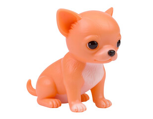 Cute Plastic Chihuahua Puppy Figurine Sitting Pose, Transparent Background PNG