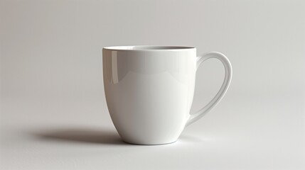 Fototapeta premium A simple studio shot of a white ceramic mug with a handle sitting on a white surface plain background