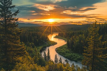Sunset light reflecting on river