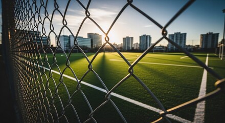 Cityscape Backdrop A Glimpse of Urban Harmony Overlooking a Tranquil Green Field