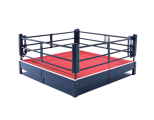  Minimalist Wrestling Ring Silhouette with Red Canvas and Dark Ropes, Side Profile View, isolated on White Background