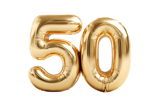 Gold balloons for 50th birthday or anniversary celebration.