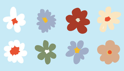 Collection of eight vibrant and diverse stylized floral illustrations.