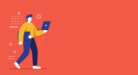 Modern professional walks with laptop and folder, symbolizing productivity, remote work, and efficient mobile business solutions. Ideal for technology, finance, and lifestyle concepts.