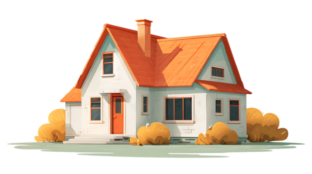 Charming house with orange roof. Ideal for real estate, architecture, or family themes.