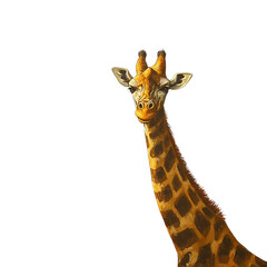 Obraz premium Illustration of captivating giraffe portrait, isolated on white background, showcasing its unique facial features and gentle expression, embodying the beauty of african wildlife in a closeup view