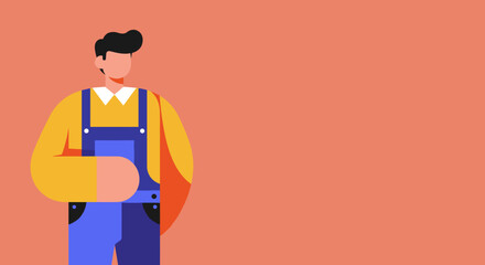 Professional worker in blue overalls and yellow shirt on a plain background, representing service, craftsmanship, or skilled labor. Ideal for business, repair, or maintenance concepts.