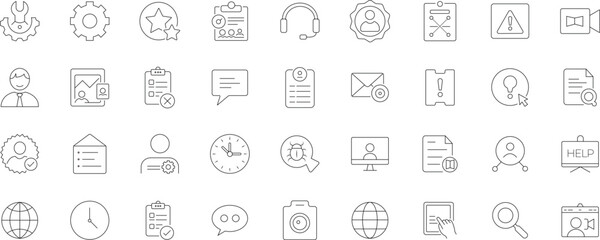 Support Line Icon Set Design With Editable Stroke Vector Illustration - Watch, Gear, Monitor, Document And Many More Icons.
