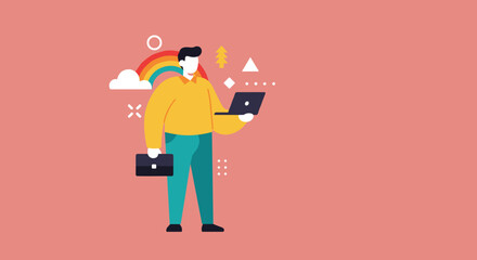 Professional man with laptop and briefcase, representing innovation, creativity, and modern business. Ideal for technology, career, and lifestyle concepts.