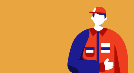 Stylized illustration of a service worker in uniform giving a thumbs-up, symbolizing excellent service, customer satisfaction, and positive feedback in business or delivery concepts.