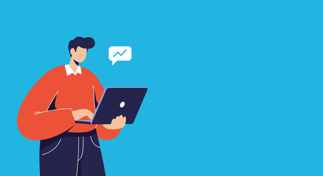 Professional man working on a laptop, analyzing data for business growth and financial success. Ideal for concepts of productivity, digital marketing, and remote work.