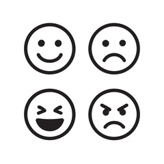 Fototapeta premium Emoji vector icons set with smile sad laugh angry faces