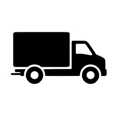 Fototapeta premium Black Silhouette Delivery Truck with Cargo Box Vector Isolated on White Background
