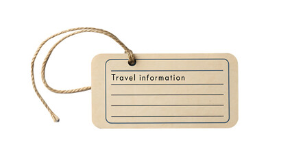 A luggage tag with string and printed info