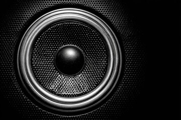 Close-up of a dark speaker's woofer