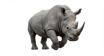 Obraz premium 白背景 強力なサイ 迫力満点の野生動物写真. AI Generated