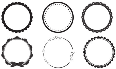 Cute Round Doodle Frame Vector Set Hand Drawn Circle Border Decorative Outline Elements vector illustrations on a white background.	