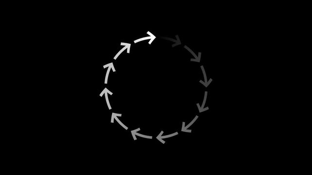 Animated Arrows forming a circle with changing shades on a black background view