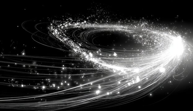 Abstract swirling light trails against a black background - Powered by Adobe