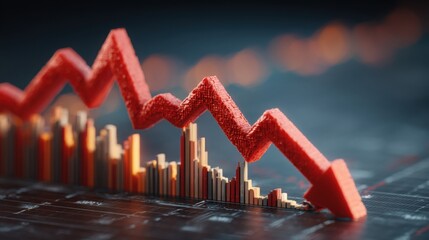 Red arrow rising over a graph indicating import price shock and abstract spike visualization for economic trends