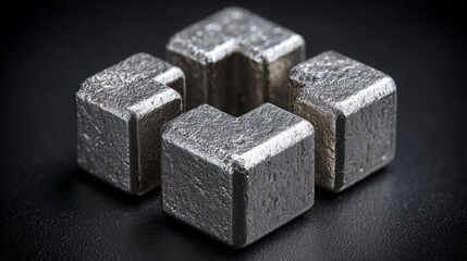 Assortment of silver cubes displaying a minimalist design with a focus on texture and modern aesthetic appeal