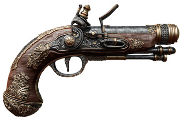 antique pirate flintlock pistol, isolated on white background