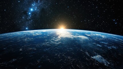 Obraz premium Cosmic horizon--Earth shining against a backdrop of stars --