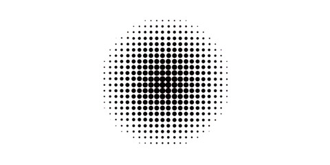 Halftone dot vector pattern illustration of a black microphone, round art decoration element, and geometric grunge symbol isolated on a white background