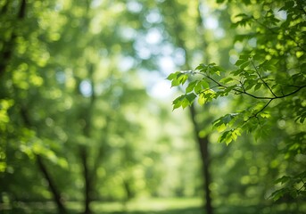 Obraz premium Lush Green Forest Canopy with Sunlight Filtering Through Leaves Creates a Serene and Tranquil Woodland Scene