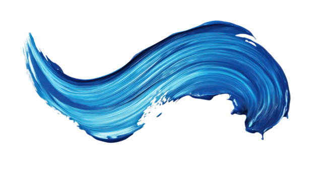blue abstract paint stroke fluid liquid isolated on white or transparent background