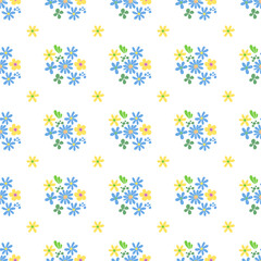 Seamless pattern minimalist repeating background with blue flowers. Fabric wallpaper print texture. Perfectly for backdrop, wrapped paper, linen.