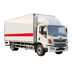 White delivery truck with red stripe, isolated on transparent background