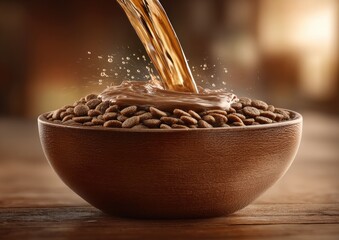 Liquid pouring over dog food in bowl