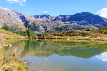 View of Leisee lake at summer on the Five Lakes Trail in Zermatt, Switzerland