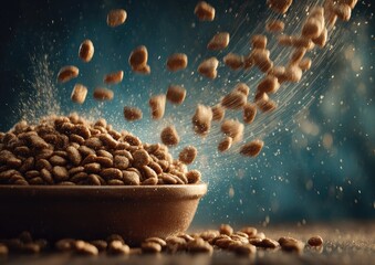 Pet food spilling from bowl