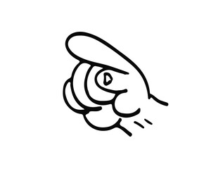 Cartoon hand gesture pointing finger illustration in bold black outline. Perfect for retro comics, signage, posters, icons, and playful graphic design projects. Ideal for creative digital artwork.