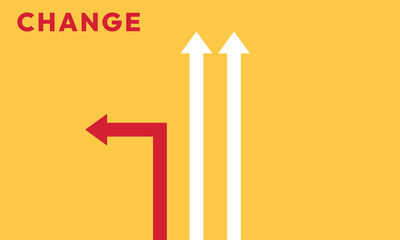 Background change concept. Minimalist stile red arrow changing direction and white ones. New idea, changer, trend, courage, creative solution,business, innovation and unique way concept