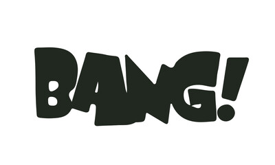 Bold comic style BANG! text effect in retro pop art lettering. Fun cartoon sound effect design perfect for action, energy, and humor projects. Great for comics, posters, and stickers.