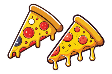 Bright and fun vector illustrations featuringcheesy pepperoni pizza slice. Perfect for stickers, menus, branding, and digital art projects
