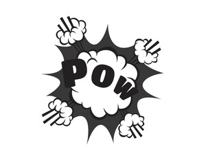 Comic style POW explosion with bold text and smoke effects. Retro pop art design perfect for cartoon sound effects, dynamic graphics, and playful creative projects. Ideal for posters, memes, and stick